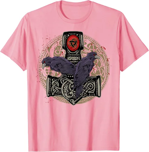 Vista 63 de Thors Hammer Mjolnir Huginn and Muninn Odin Raven - Camiseta, Negro, S
