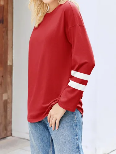 Vista 9 de Fisoew Camisetas de manga larga para mujer, holgadas, casuales, con cuello redondo, blusa suave