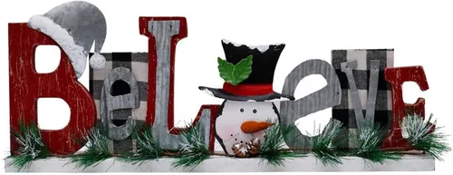 Vista 9 de Letras rústicas de madera con recortes de mesa, decoración de muñeco de nieve, decoración de Navidad, letreros de bloque de palabras de madera