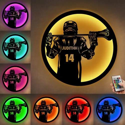 Vista 36 de Letrero de metal de jersey deportivo personalizado con luz LED, nombre y número personalizado, letrero de neón con nombre personalizado, decoración