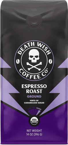 Vista 14 de Death Wish Coffee - Café molido orgánico de tostado medio, paquete de 6 Fair Trade Arabica & Robusta, Stone Fruit Caramel & Roasted Nut Notes