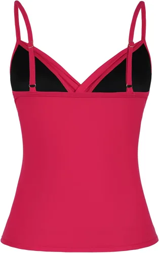 Vista 3 de coastal rose Tankini para mujer, cuello en V, parte superior de natación fruncida con control de abdomen
