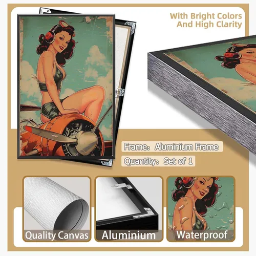 Vista 2 de Póster vintage de la niña piloto sexy de los años 50, arte de pared, arte retro de mediados de siglo, nostalgia estética, impresiones estéticas