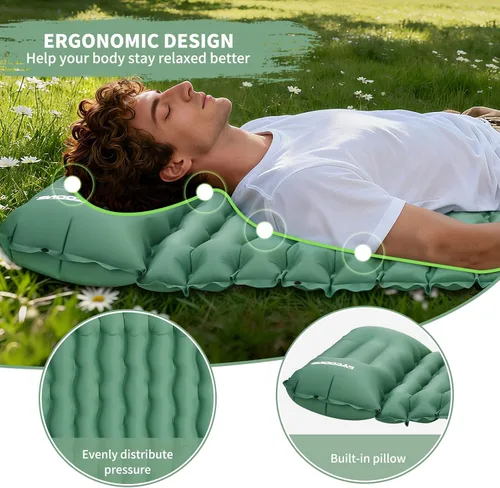 Vista 2 de Colchoneta de dormir para campamento, diseño conectable para doble colchoneta, colchoneta inflable ultraligera con almohada, bomba de pie