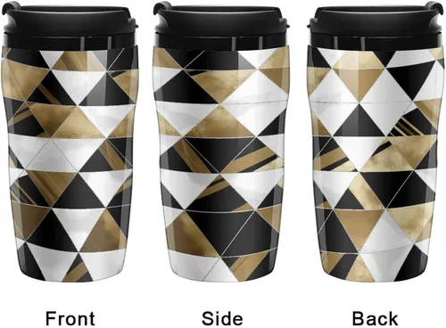 Vista 4 de Fashion Modern Black White Gold Triangles Coffee Cup Hot Coffee Travel Mug Reusable Iced Coffee Cups Double Heat Insulation Coffee Mug with
