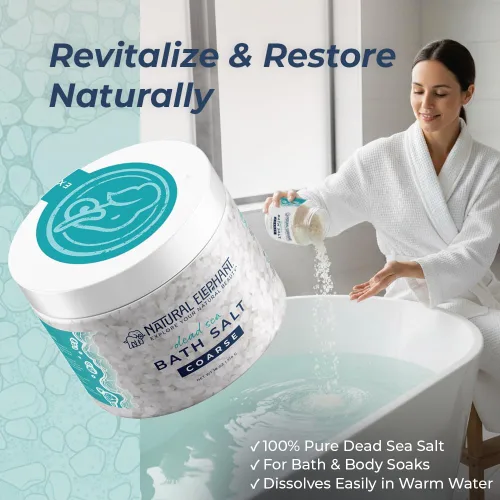 Vista 4 de Natural Elephant Baño de sal del mar muerto y remojo de pies para relajarse y nutrir, 100% puro con aceite esencial, grano grueso medio