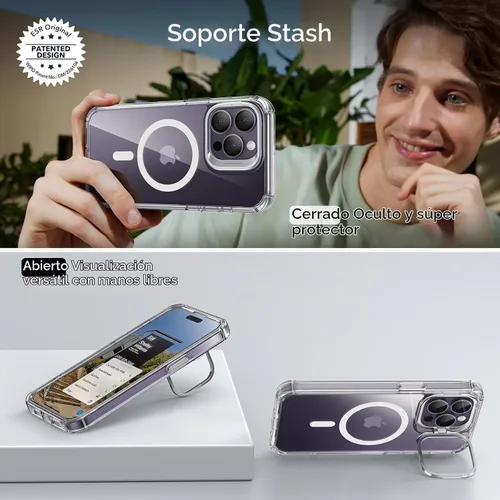 Vista 3 de ESR - Funda completa para iPhone 14 Pro Max, con soporte, MagSafe, a prueba de caídas de grado militar, protector de pantalla incorporado de vidrio