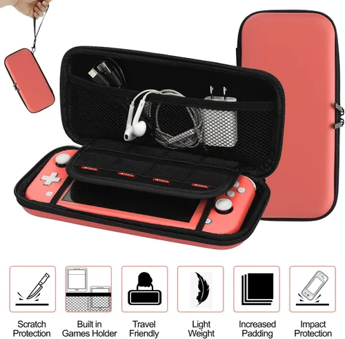 Vista 3 de Switch Lite - Paquete de accesorios, kit con funda de transporte, funda de TPU con protector de pantalla, base de carga, soporte de juego, funda