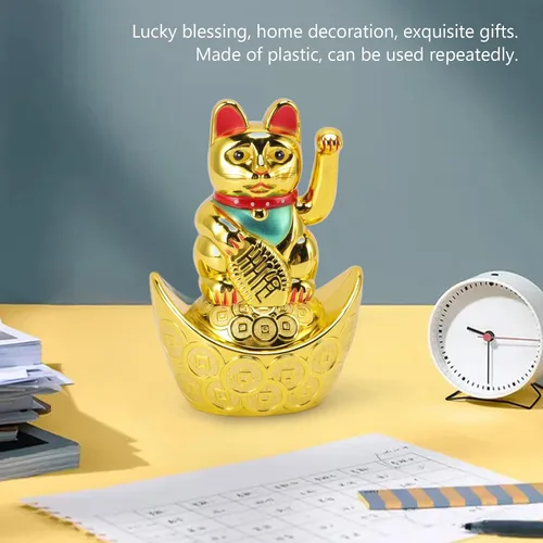 Vista 4 de Focket Maneki Neko japonés de 5.5 pulgadas, funciona con pilas, adornos para el hogar y cafeterías