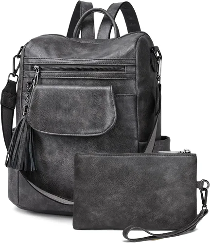 Vista 5 de OPAGE Mochila de cuero para mujer, diseño de moda, bolsos de hombro para mujer, mochila de viaje con pulsera