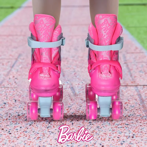 Vista 6 de Barbie 2in1 Kids Roller Skates, Transform from Quads to Inlines Skates, Durable Hardshell Boot, LED Wheels for Quads and Inlines, ABEC-7 Carbon