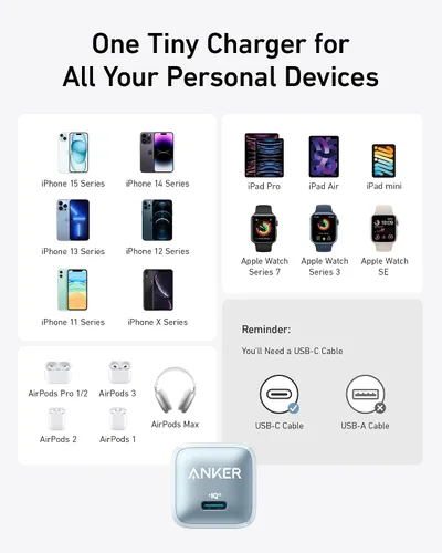 Vista 11 de Anker Bloque de cargador USB C, 20 W PIQ 3.0 de carga rápida compacta para iPhone 17/16/15 y más series, Galaxy, Pixel 4/3, iPad (cable no incluido)