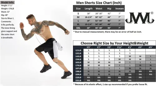 Vista 7 de JWJ Men's 2 in 1 Workout Running Shorts 7 Inch Lightweight Athletic Gym Shorts with Compression Liner