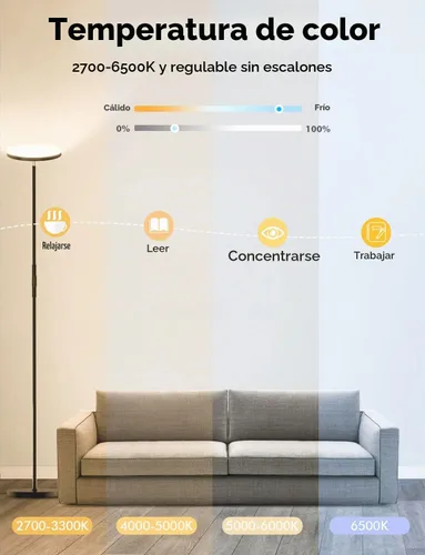 Vista 5 de YHW Lámpara de Pie LED RGB Inteligente Funciona con Alexa Google Home, Luz de Pie Alta Moderna con Control Remoto WiFi, Súper Brillante 2000LM