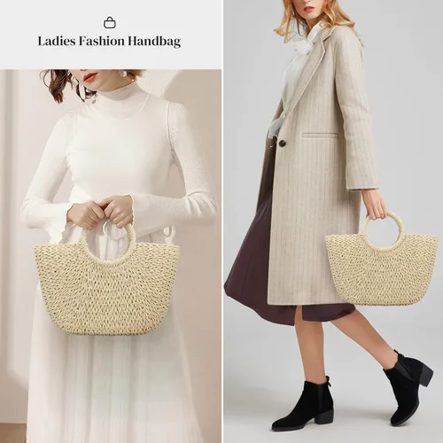 Vista 5 de Bolso de playa de verano para mujer, bolso de mano con asa superior, bolso de viaje de gran capacidad, bolso de mano tejido a mano, bolso grande