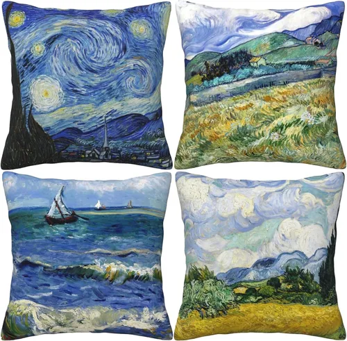 Vista 8 de Claude Monet - Juego de 4 fundas de almohada de pintura de 18 x 18 pulgadas, fundas de almohada cuadradas decorativas para sofá, auto