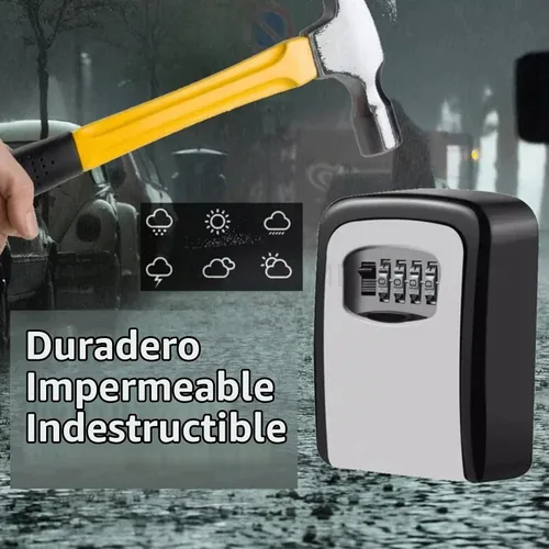 Vista 2 de Caja de bloqueo de llaves con combinación de 4 dígitos configurables para montar en la pared, hecha de acero resistente a la intemperie