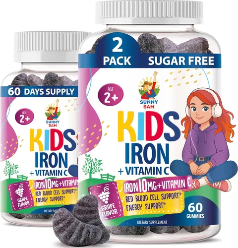 Vista 10 de SUNNY SAM Gomitas de hierro para niños y adolescentes - 10 mg de vitaminas de hierro con vitamina C - Suplemento masticable de gomitas con bajo