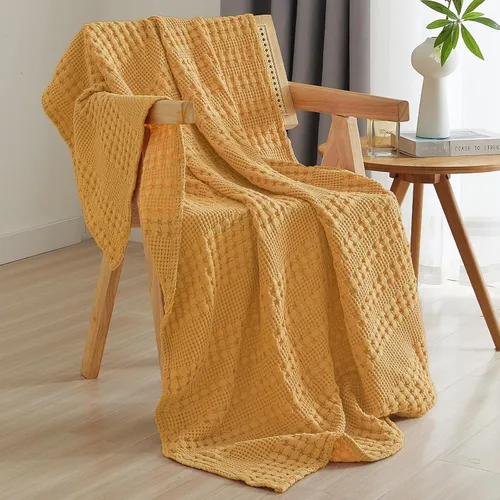 Vista 16 de PHF Manta ligera de punto gofre 100% algodón para cama, King, color blanco 02 Blanco
