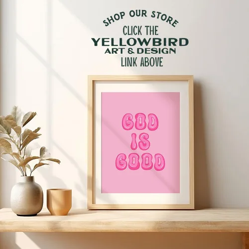 Vista 4 de Decoración de pared cristiana preppy rosa - Decoración de pared estética de Dios es bueno para mujeres, mujer, niñas adolescentes - Regalos