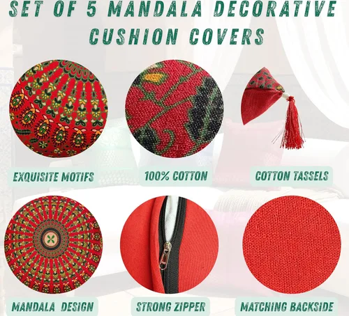 Vista 5 de Juego de 5 fundas de almohadas decorativas bohemias - Cojines decorativos de seda para sofá, sillón y cama - Decoración del hogar de inspiración