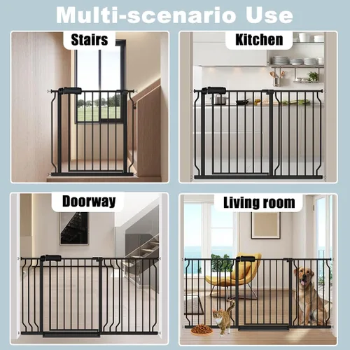Vista 6 de Puerta extra ancha para bebés con extensiones de 4.72 pulgadas, paso, cierre automático, puerta de seguridad infantil de montaje a presión