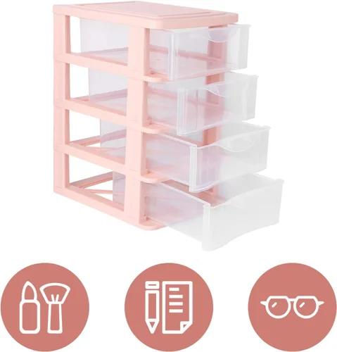 Vista 8 de Housoutil Caja de almacenamiento para estantes de escritorio, cajón de plástico, organizador de varios cajones, organizador de escritorio, cajón