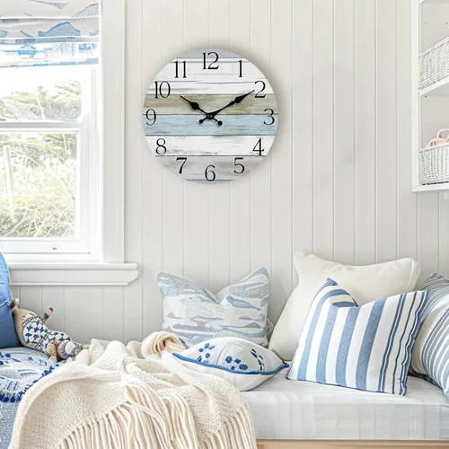 Vista 8 de Reloj de pared de 8 pulgadas, reloj analógico silencioso con pilas A-azul Blanco Marrón