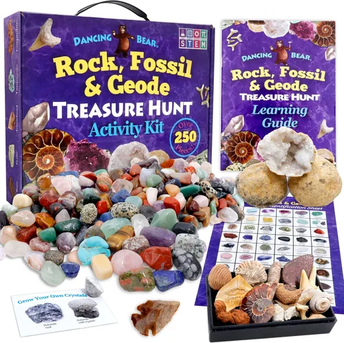 Vista 8 de Set de actividades de la colección Rock & Mineral (más de 150 piezas), hoja de identificación educativa más 2 geodas fáciles de romper, dientes
