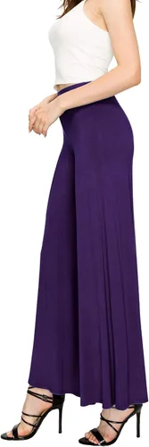 Vista 34 de Made By Johnny Pantalones palazzo elásticos de pierna ancha para mujer, lisos, casuales, cómodos