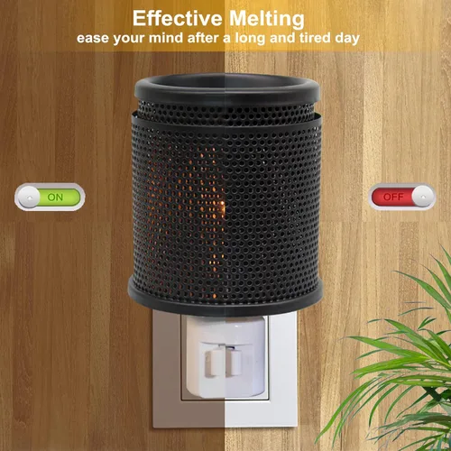 Vista 4 de CVHOMEDECO. Calentador eléctrico de cera para pared, calentador de tarta de metal doble perforado, calentador de velas decorativo para velas