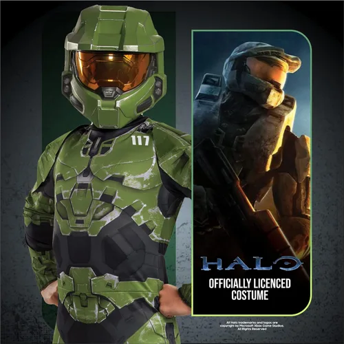 Vista 2 de Disguise Halo Infinite Master Chief - Disfraz de personaje inspirado en videojuegos, tamaño pequeño, talla S (4-6), color verde y negro