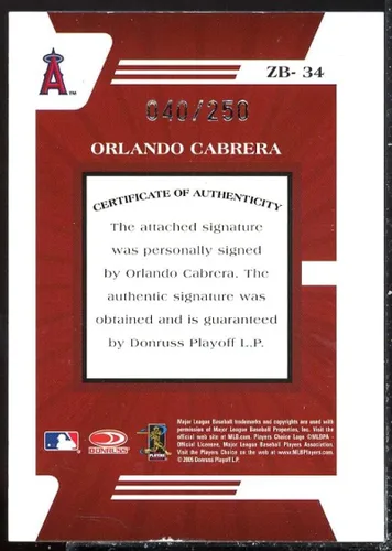Vista 2 de Orlando Cabrera/250 AU Card 2005 Zenith Z-Graphs #34