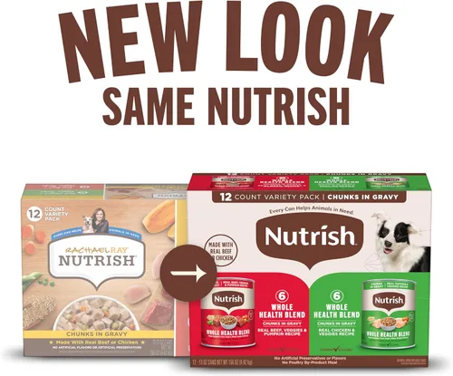 Vista 2 de Nutrish Whole Health Blend Trozos en Salsa Paquete Variado Comida Húmeda para Perros, Lata de 13 oz., 12 Unidades (Rachael Ray)