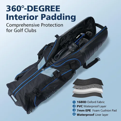 Vista 3 de Golf Travel Bags for Airlines with Wheels, Hard Case Top and 1680D Heavy Duty Oxford Protect Golf Clubs, Lightweight and Easy to Maneuver
