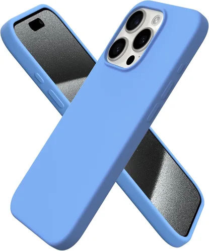 Vista 23 de ORNARTO Funda compatible con iPhone 15 Pro de 6.1 pulgadas, silicona líquida de 3 capas cubierta completa de goma de gel suave, funda protectora