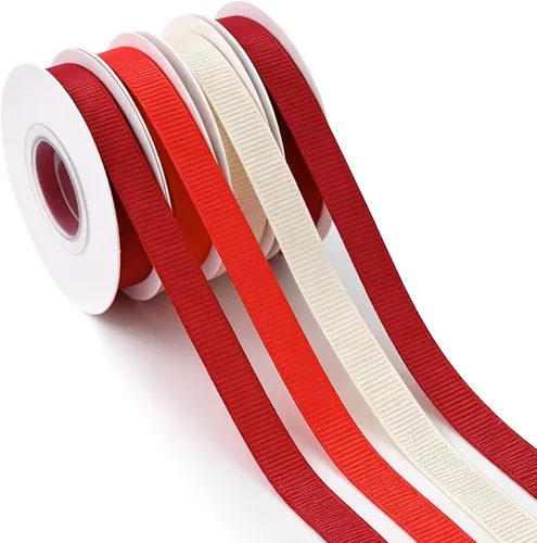 Vista 27 de TONIFUL 4 Rolls 3/8 Inch Christmas Grosgrain Ribbon Gift Wrapping Ribbon Christmas set