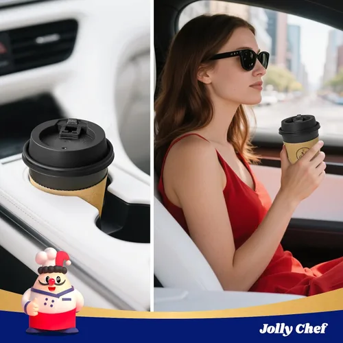 Vista 6 de JOLLY CHEF - Tazas de café de 10 onzas con tapas, mangas y agitadores, 100 Negro-10oz