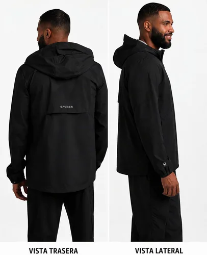 Vista 2 de Spyder Chaqueta impermeable para hombre - Cortavientos con capucha ligera e Negro