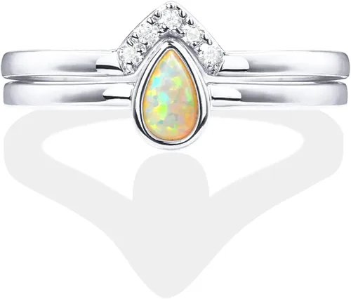 Vista 3 de PAVOI Anillos apilables chapados en oro de 14 quilates para mujer, diseño elegante con cristales brillantes de circonita cúbica y ópalo Joyería