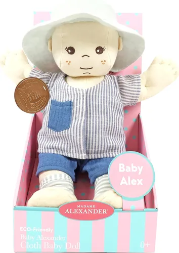 Vista 6 de Madame Alexander Muñeca de tela Baby Alex de 12 pulgadas, tono de piel oscuro Bebé Alex
