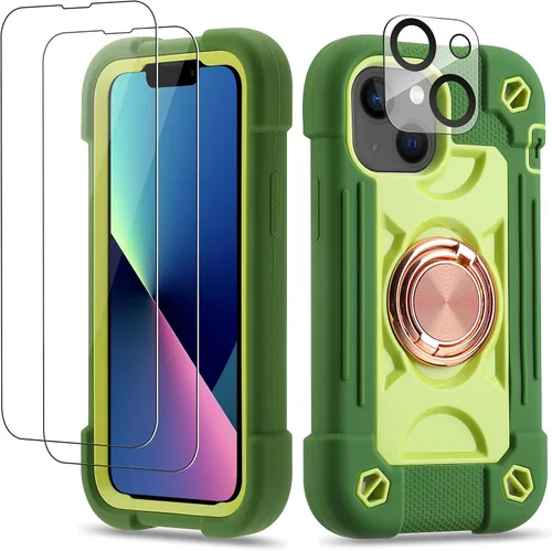 Vista 86 de Funda para iPhone 11 de 6.1 pulgadas con soporte de anillo, con 2 protectores de pantalla de vidrio, resistente a los golpes, resistente a