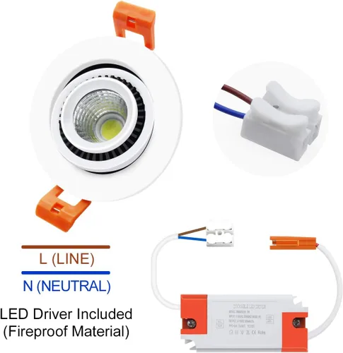 Vista 3 de Luz empotrable LED cardán de globo ocular de 2 pulgadas, 3 W (equivalente a halógeno de 35 W), foco empotrable ajustable regulable, blanco ultra