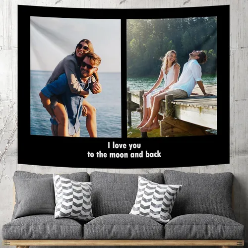 Vista 8 de Tapiz personalizado para cargar imágenes con fotos y textos, tapiz personalizado para colgar en la pared, manta de telón de fondo para decoración