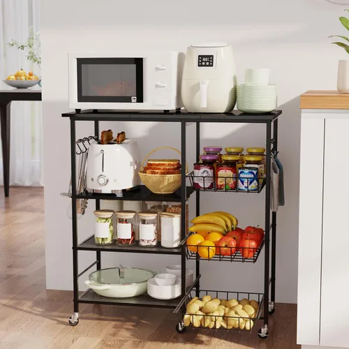 Vista 10 de HapiRm - Carrito rodante de cocina con microondas de 4 niveles - Soporte de mesa para microondas con cestas extraíbles, estante de almacenamiento