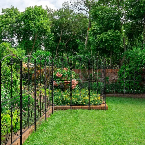 Vista 5 de Valla Decorativa para Jardín Paquete de 10, 37.5 pulgadas (Alto) x 10.8 pies (Largo) Valla Barrera para Animales, Cercado de Metal Antioxidante
