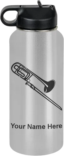Vista 77 de LaserGram Botella de agua personalizada, trombón, acero inoxidable de doble pared aislada al vacío con popote superior, regalo grabado personalizado