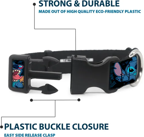 Vista 4 de Buckle-Down Stitch Snacking Poses - Collar de clip de plástico negro/azul, multicolor, 1 pulgada de ancho, se adapta a cuello de 9-15 pulgadas