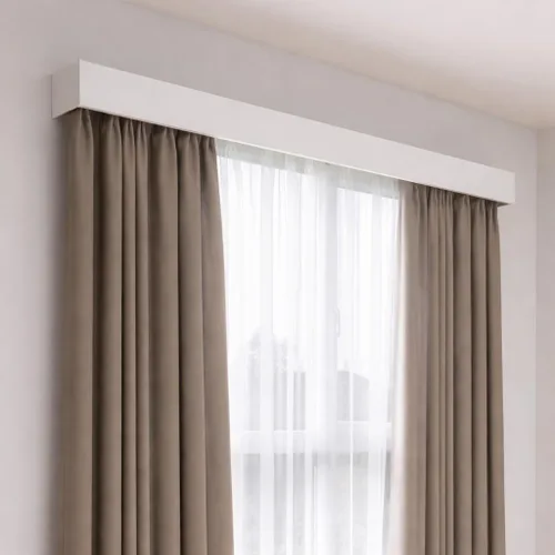 Vista 8 de zshine Cortina de cuatro en uno con pelmet, doble riel decorativo, panel opcional y cinturones de luz inteligentes para montaje en el techo