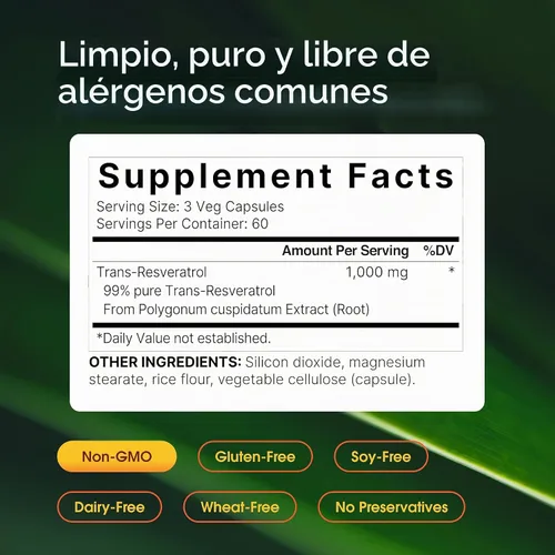 Vista 3 de NatureBell Resveratrol 1,000 mg, 180 cápsulas vegetarianas